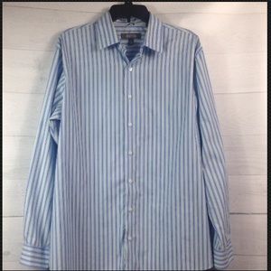 Keneth Cole Reaction White Blue Striped casual top